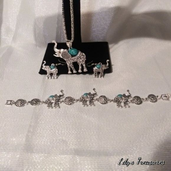 Jewelry - New necklace turquoise elephant drop jewelry set